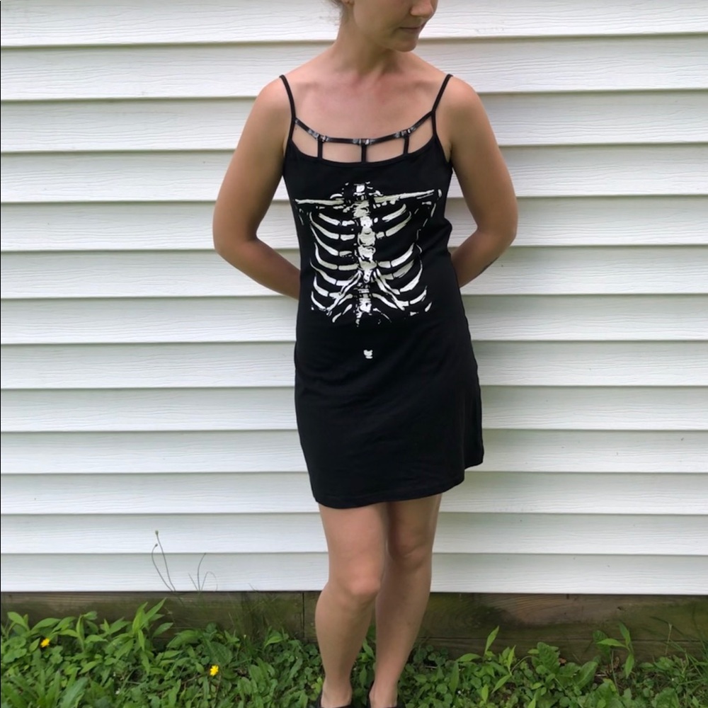 Punk Rave Rib Cage Goth Skeleton Dress S - Picture 3 of 5
